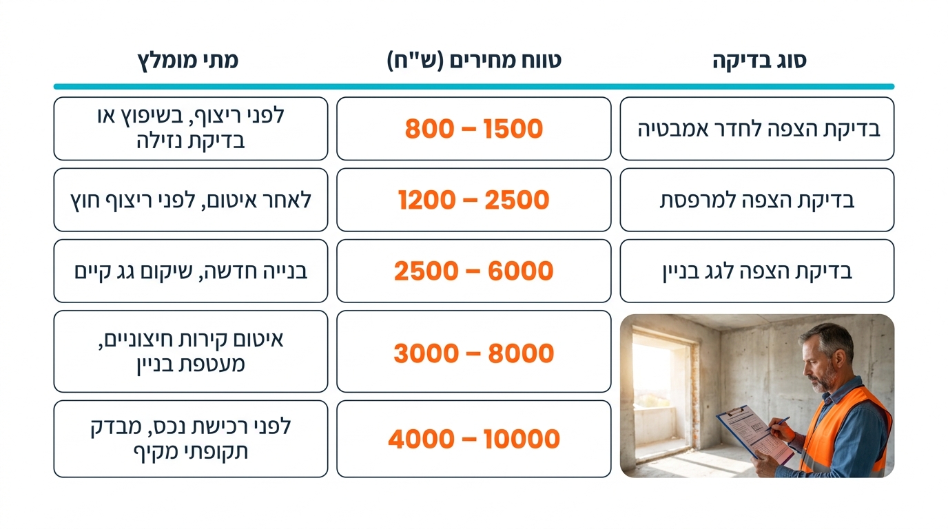 עלויות בדיקת איטום - טבלת מחירים והשוואה לסוגי בדיקות שונות
