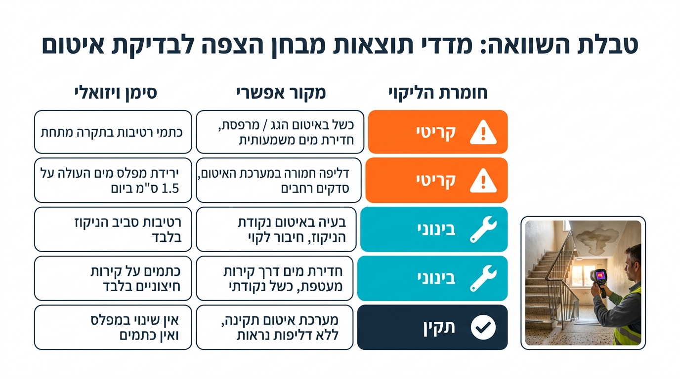 זיהוי כשל בבדיקת איטום - קריאת תוצאות בדיקת חדירת מים בקירות וחלונות