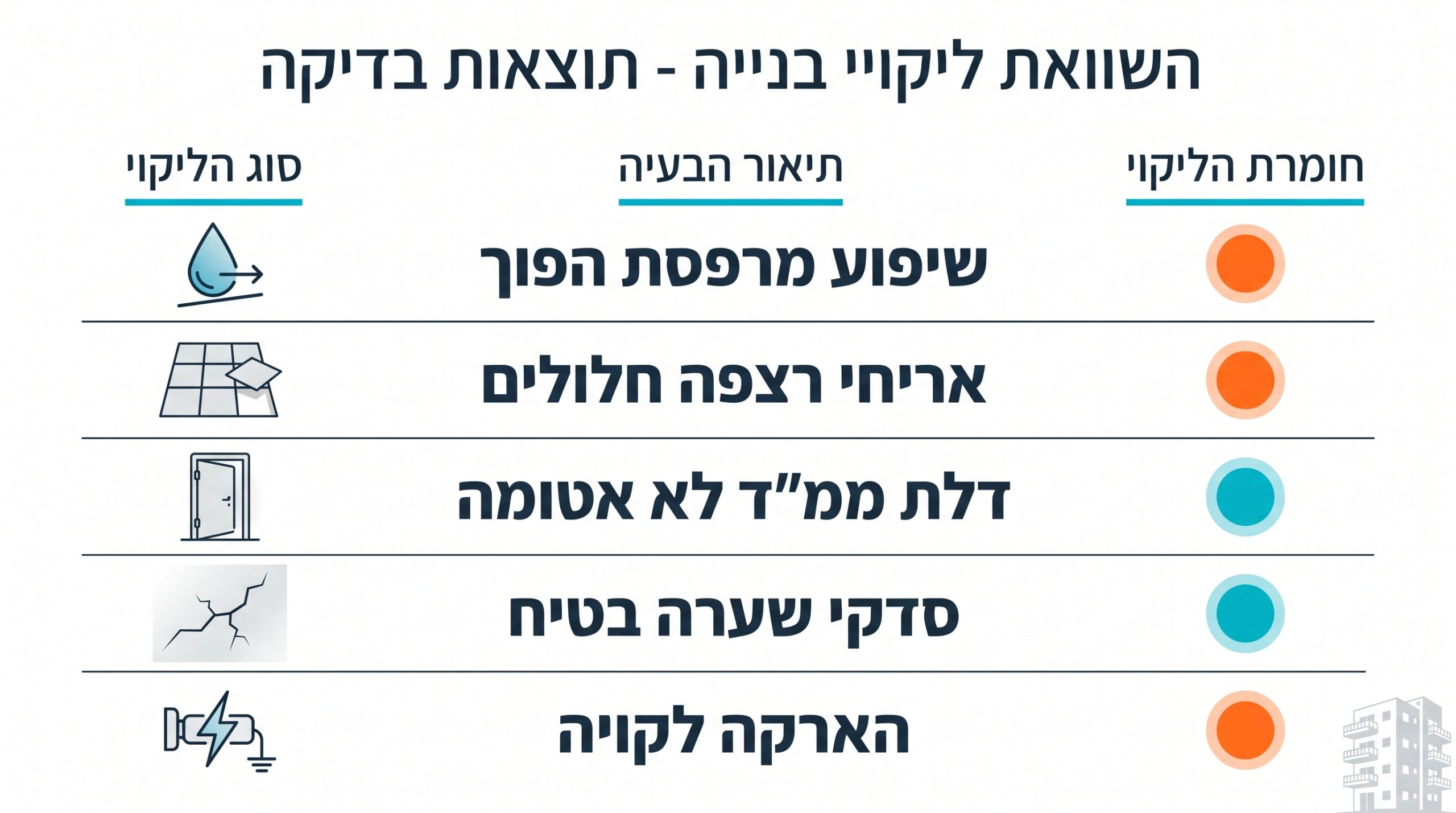 ליקויים נפוצים בדירות חדשות - ממצאים מבדיקות טרום מסירה