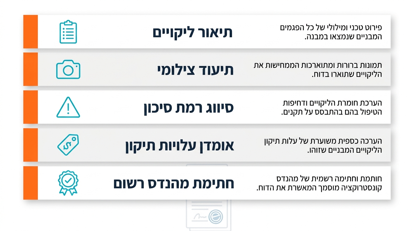 חוות דעת קונסטרוקטיבית הנדסית - תיעוד ממצאים לדוח רשמי