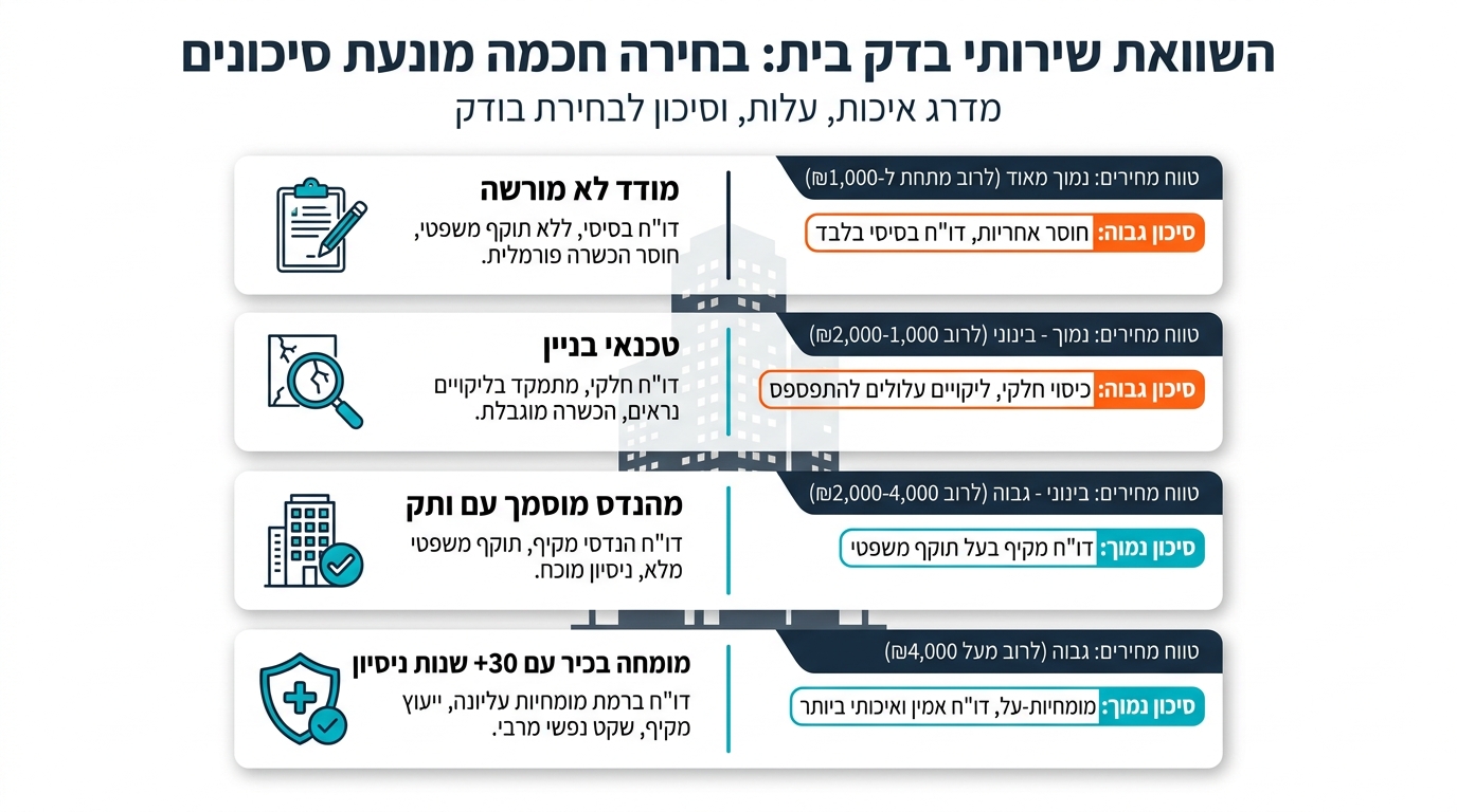 השוואת בודקי בית ופערי המחירים בשוק בדק הבית בישראל